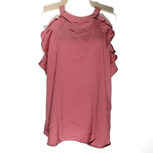 New York & Company Pink Sleeveless Ruffled Blouse